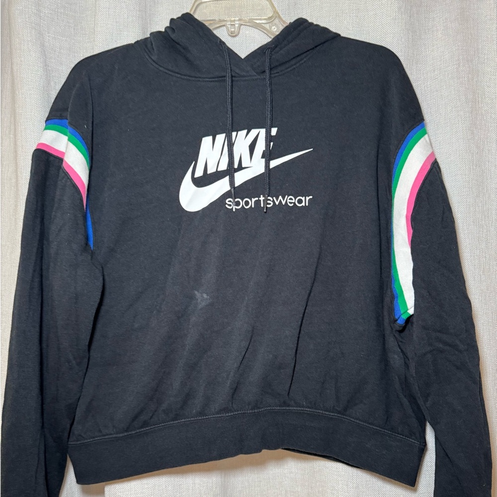 Nike Black Hoodie with Multicolor Sleeve Accents